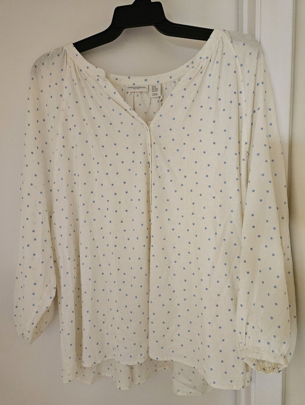 Christian Siriano Women's Cream Blue Polka Dot Linen Blend Blouse Size 3X NWT